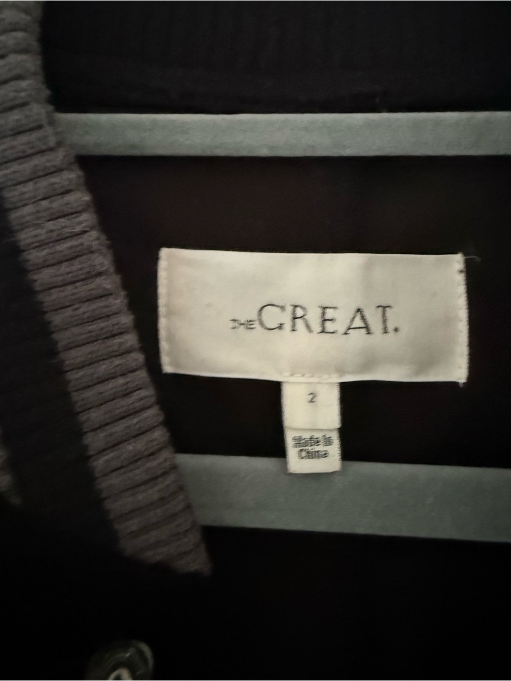 THE GREAT. Women's Black Ribbed Cardigan with Gray Trim